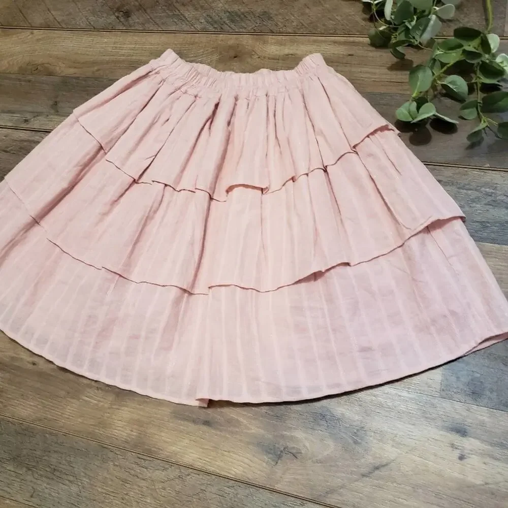 Steele Moonlight Frill‎ Skirt in Rose Pink Tiered Pull On Skirt by Revolve XS